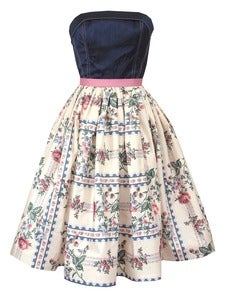 Image of Navy Floral Strapless Dress - ONE OF A KIND