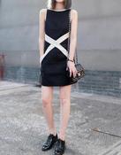 Image of Cross Canvas Monochrome Dress -Black