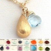Image of ROYALE 14k Gold Filled Brushed Drop and Gemstone of Your Choice Necklace