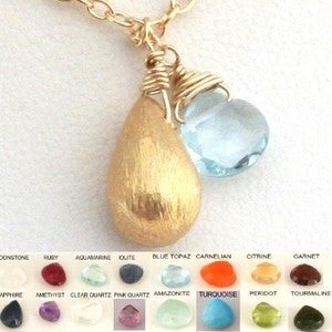 Image of ROYALE 14k Gold Filled Brushed Drop and Gemstone of Your Choice Necklace