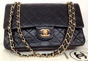 Image of Vintage Classic Chanel Black Lamb Skin Double Flap Handbag