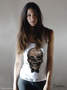Image of Debardeur femme blanc Skull Leopard