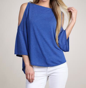 Image of M. Rena Drop Shoulder Split Sleeve Top in Victoria Blue 