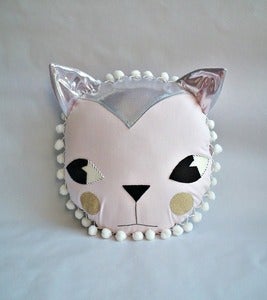Image of pink/silver cat cushion