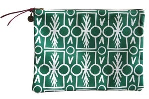 Image of Clutch- Green Leather with White Talisman Pattern
