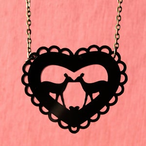 Image of Kissing Deer Heart Necklace - Black