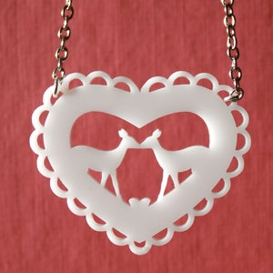 Image of Kissing Deer Heart Necklace - White