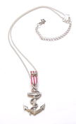 Image of Silver Anchor On Stripe Ribbon With Star Stud Necklace 