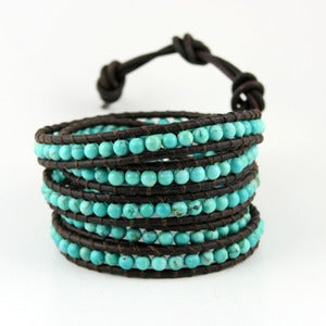 Image of  Turquoise Leather Wrap Bracelet. Five Time Wrap.