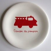 Image of personalised ceramic plate - fire engine