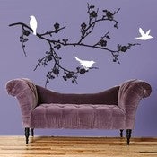 Image of LARGE CHERRY BLOSSOM AND BIRDS FULL WALL DECAL SET