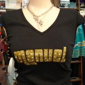 Image of Alternative Apparel Extra Long  "Vintage Soft" V-Neck Rhinestoned MANUEL logo tee
