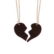 Image of BFF 2 piece Heart Necklaces made from a recycled vinyl record.