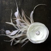 Image of "Amelia" Ivory Flower and Feather Wedding Fascinator with Pearl