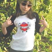 Image of IN MOM WE TRUST Punk Rock Little Killers Jersey Raglan Shirt Rockabilly Size 12 Youth Teen