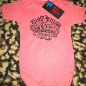 Image of Little Killers Coral Pink Girls Punk Rock Tattoo Gangster Skully Onesie