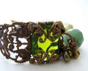 Image of Green Goddess Vintage Filigree 1/2 Cuff Bracelet
