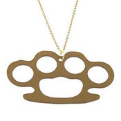 Image of Ltd. Edition Brass Knuckle Necklace/Earrings made from a recycled METALLIC GOLD VINYL record.