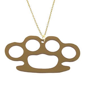 Image of Ltd. Edition Brass Knuckle Necklace/Earrings made from a recycled METALLIC GOLD VINYL record.