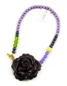 Image of Swarovski Necklace with Leather Flower by Cherry Lea