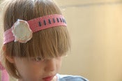 Image of hairband / sash, red, with blue embroidery