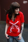 Image of 1AEON red deep v-neck tee with white western colts - unisex  (bigc)