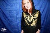 Image of 1AEON black zip hoodie with golden Cozeby cat print (bigc)
