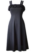 Image of Frilled Black Strappy 70s Dress