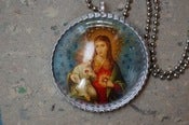 Image of Sacred Hearts of Mary & Jesus domed tag necklace ( with NPS ball chain)
