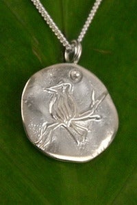 Image of Silver Medallion Necklace Bird on a Branch, Freedom