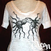 Image of 1AEON burnout deep v neck white shirt with black kissing octopusses - womens L (bigc)