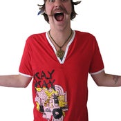Image of Kay Kay and his Weathered Underground 'Hand Trip' Mens AA Henley Tee in Red