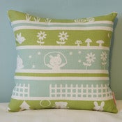 Image of Hand printed cushion cover PIKOLET PICNIC - blue