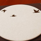Image of birds in flight, letterpress coasters, set of 8