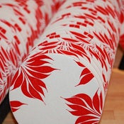 Image of red flower pattern letterpress coasters, set of 8
