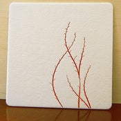Image of red branches, letterpress coasters set of 8