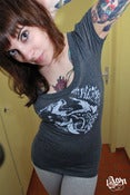 Image of 1AEON asphalt poofy sleeve gauze top with Wolf vs Bird - Size M OS (bigc)