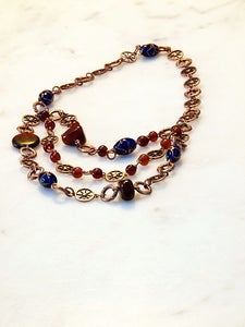 Image of Blue and Rust Glass and Resin Bead Necklace . CN017
