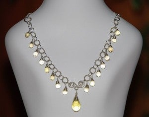 Image of Handmade Champagne & Lemon Quartz Briolettes Sterling Silver Wire Wrapped Necklace