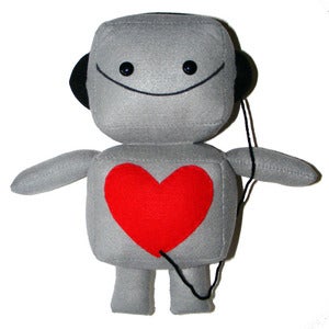 Image of Large Gray Robot Plush Toy with Headphones