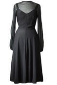 Image of Vintage 1940s Film Noir Chiffon Sleeve Dress
