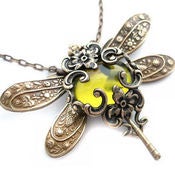 Image of Olive Divine Victorian Style Jeweled Dragonfly Necklace by Vintage Filigree Jewels