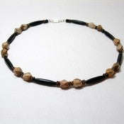 Image of Mens Handmade Beaded Necklace - Jasper Stone and Bone Bead