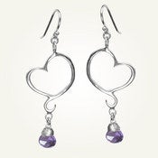 Image of Aphrodite Mini Heart Earrings with Amethyst, Sterling Silver