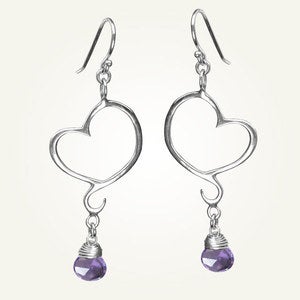 Image of Aphrodite Mini Heart Earrings with Amethyst, Sterling Silver
