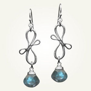 Image of Victorian Ribbon Mini Earrings with Labradorite, Sterling Silver