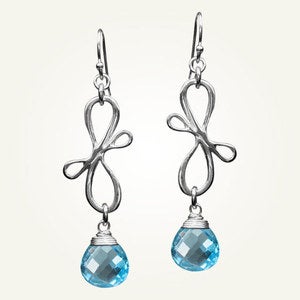 Image of Victorian Ribbon Mini Earrings with Swiss Blue Topaz, Sterling Silver