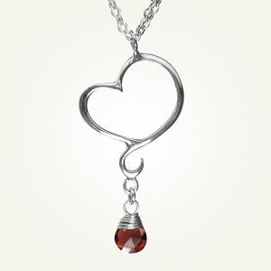 Image of Aphrodite Mini Heart Necklace with Garnet, Sterling Silver