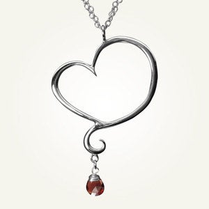 Image of Aphrodite Heart Necklace with Garnet, Sterling Silver