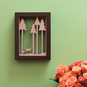 Image of Wood Wall Art: Deer in the Forest